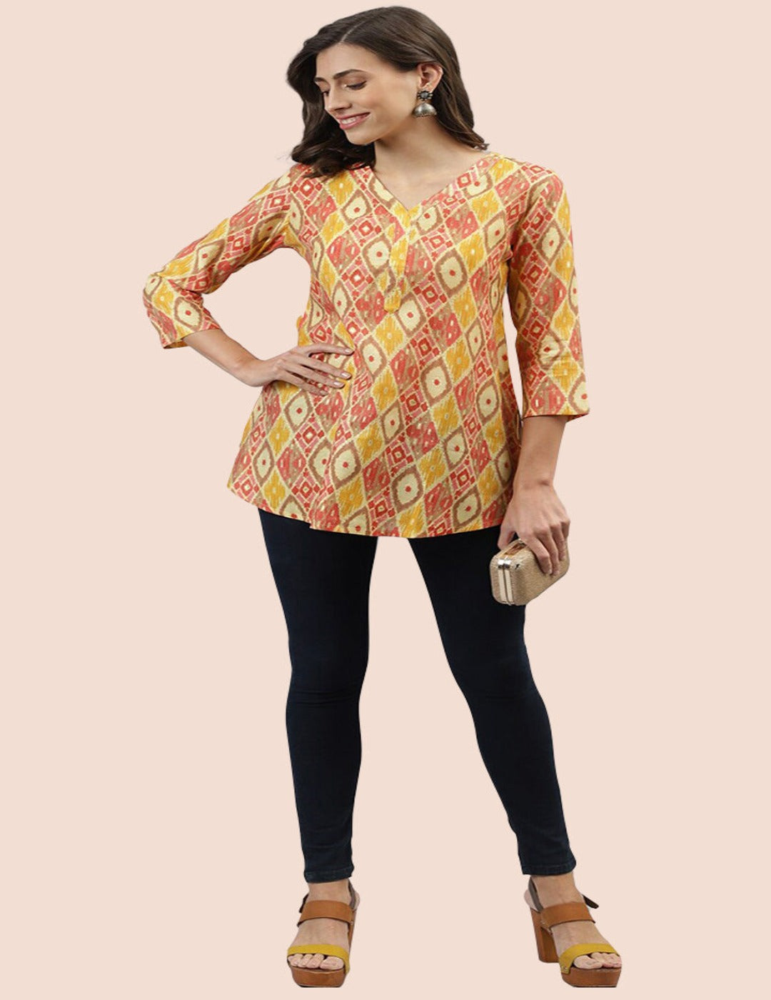 Yellow Multi-Color Printed Short Kurti indian wear 