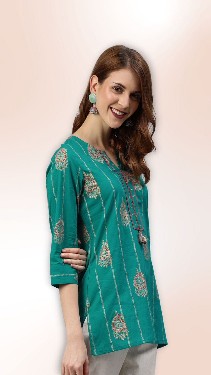 Green Printed Short Kurti short kurti 