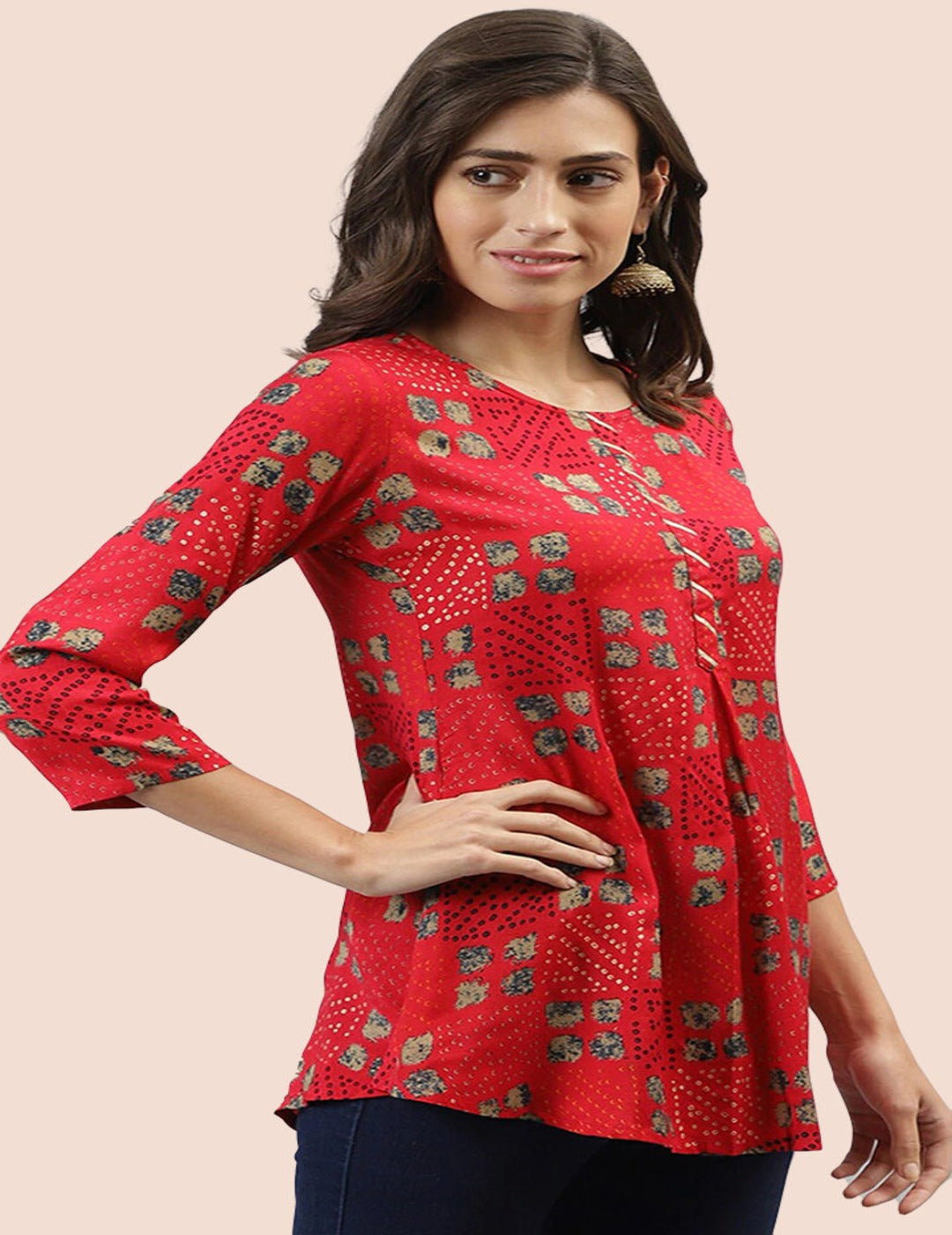 Red Printed Short Kurti clothes singapore