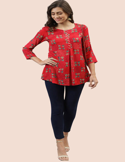 Red Printed Short Kurti womens wear 