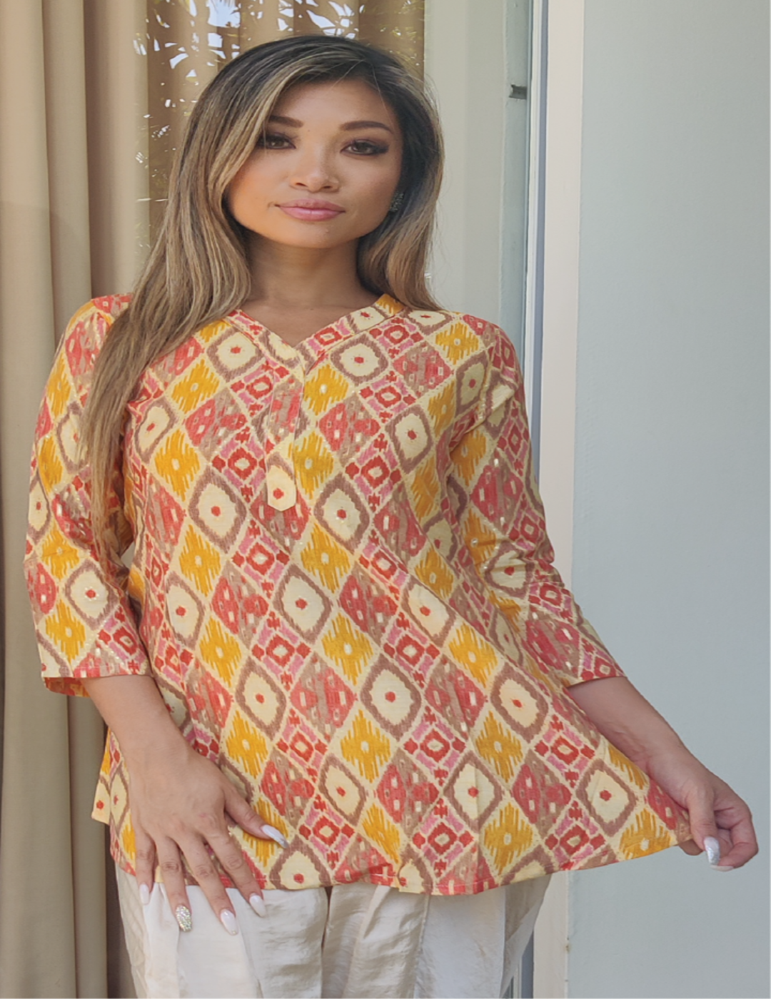 Yellow Multi-Color Printed Short Kurti