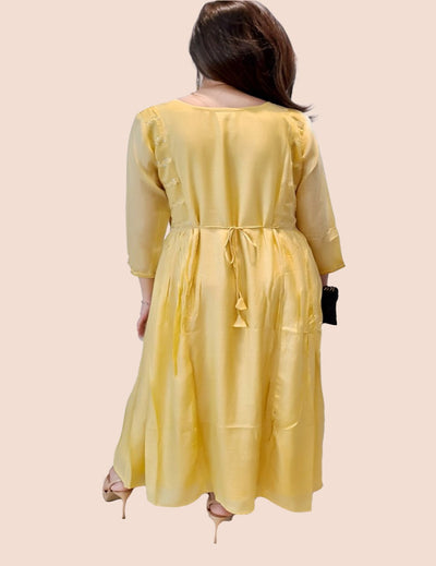 women Yellow Flared Cotton Silk Anarkali Dress