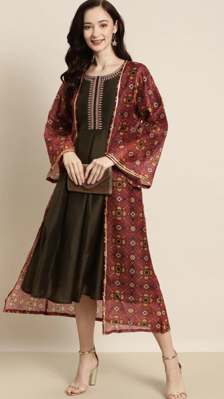 Maroon Patola Front Open Shrug