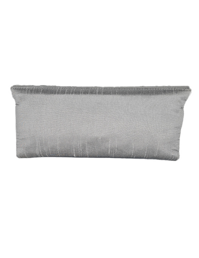 Grey/Silver Raw Silk Clutch With Zardozi Hand Embroidery