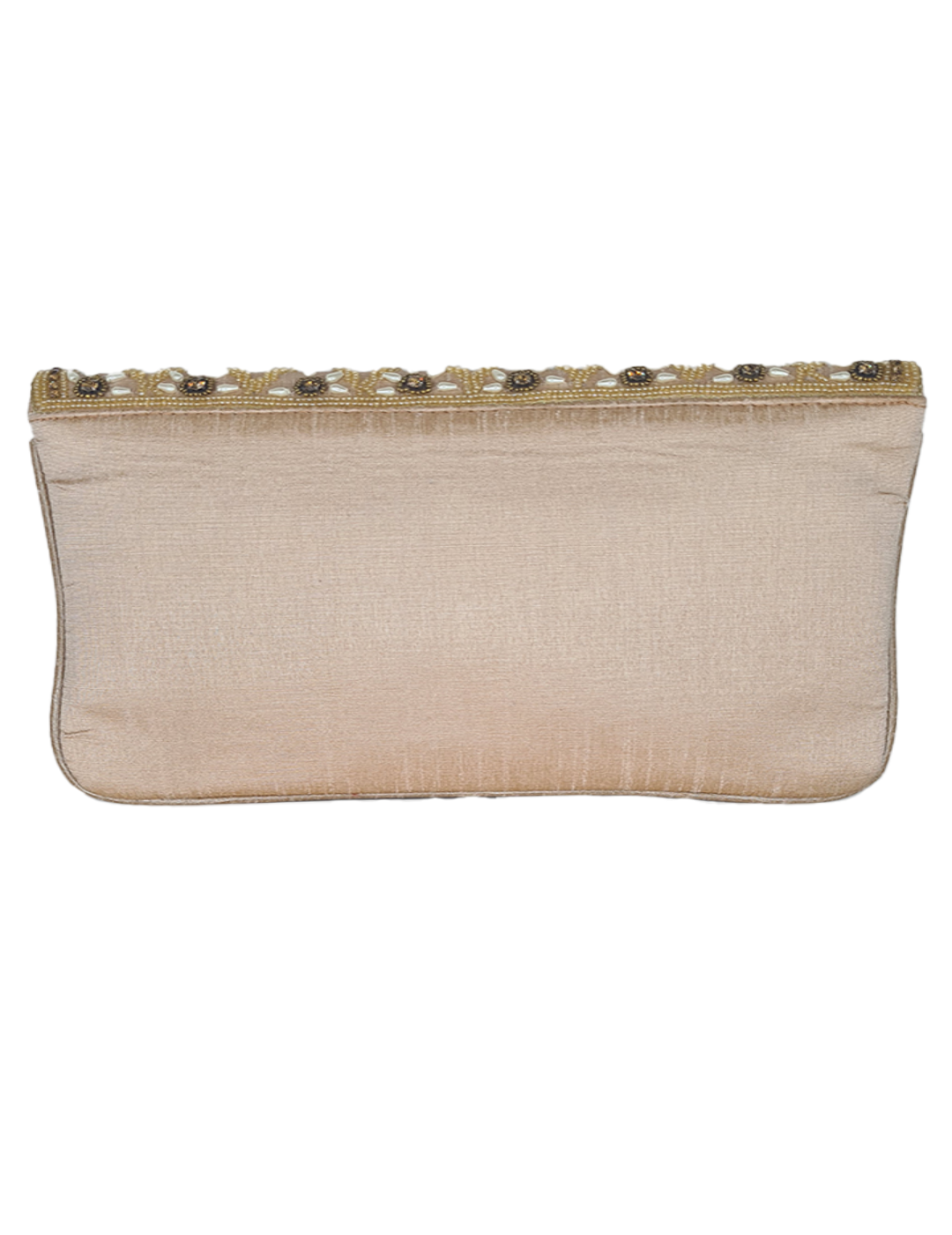 Beige Raw Silk Clutch With Beads & Sequins