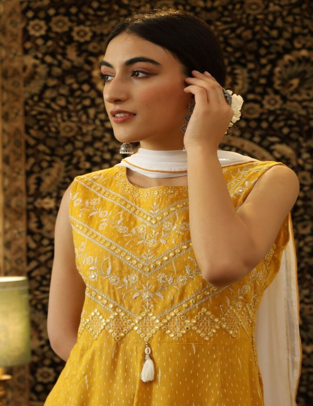 White & Yellow Printed Sharara full set singapore