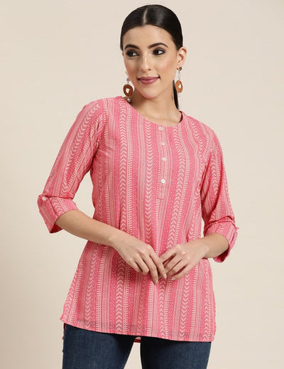 Pink Printed Embroidery Short Kurti  Shop for latest Indian Short Kurtis Online