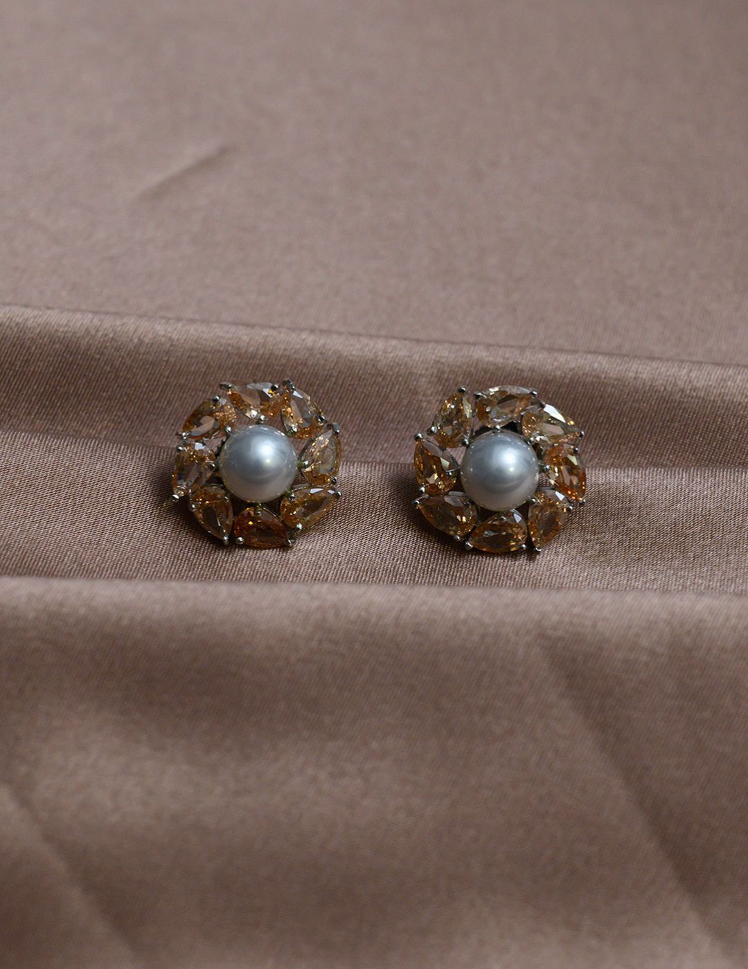 Orange Sapphire Pearl Studs