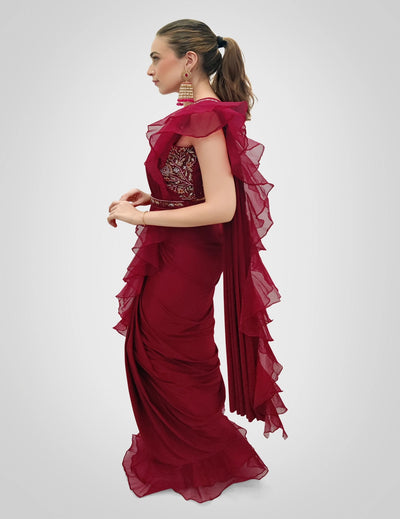 Red Ruffled Saree