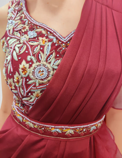 Red Ruffled Saree