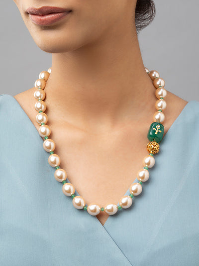 Gold plated beads with green onyx tumbles and shell pearl agate.