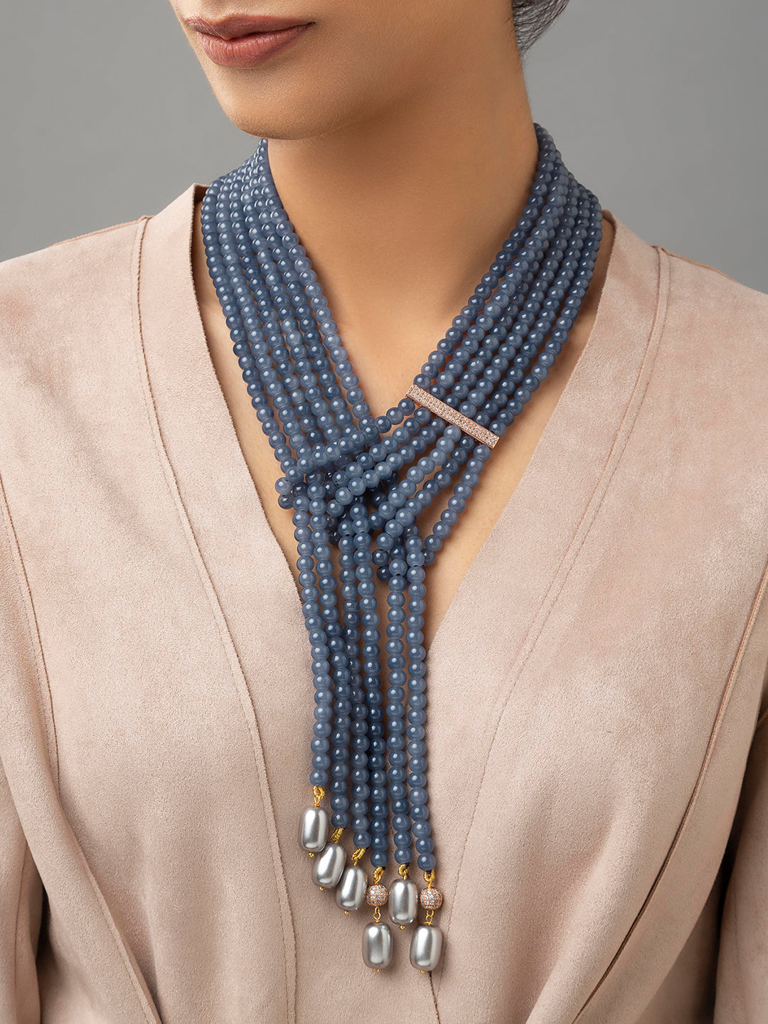 Greyish brass necklace with shell Swarovski pearls singapore