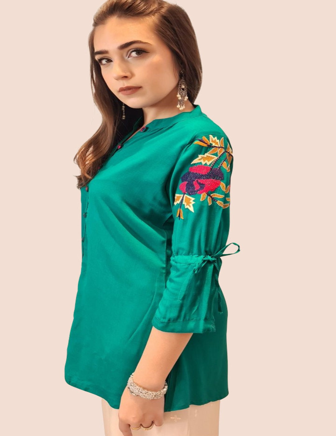 Turquise Blue Embroidery Short Kurti fashion 