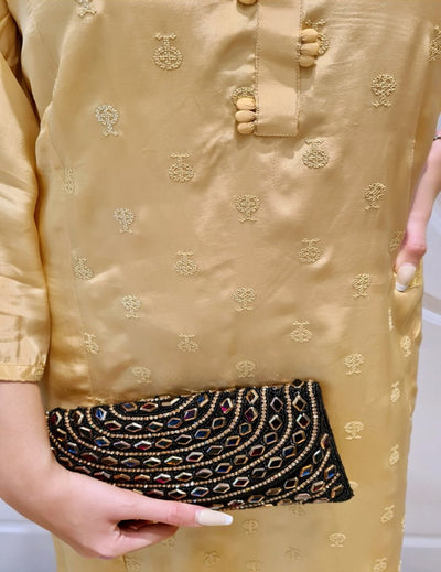 Yellow Embroidery Straight Kurti