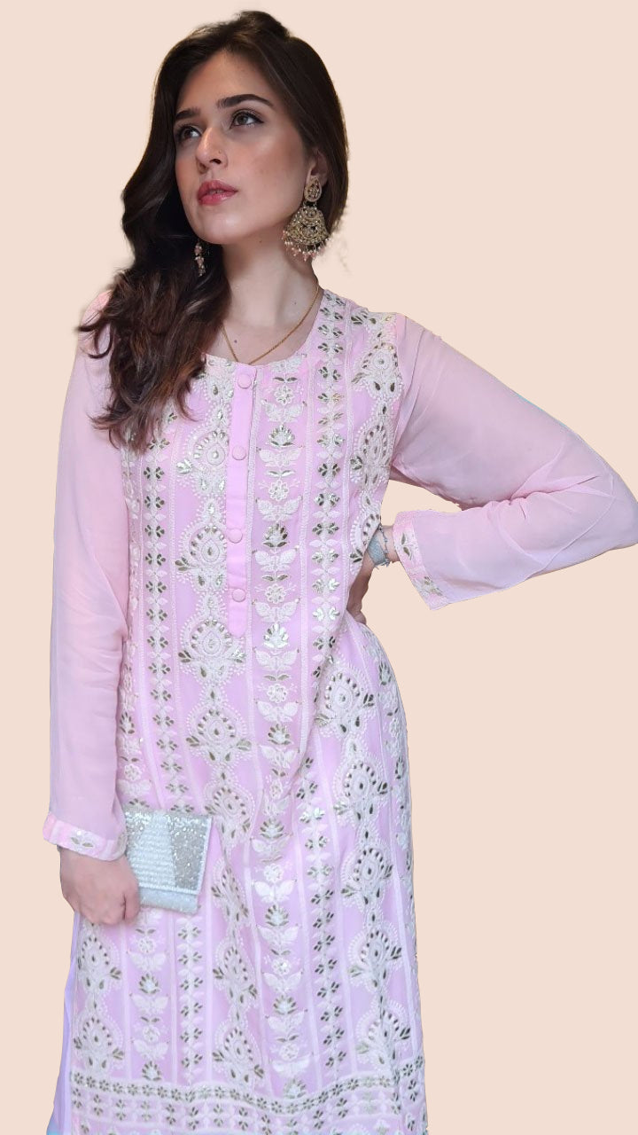 dress Georgette Pink Straight kurti online 