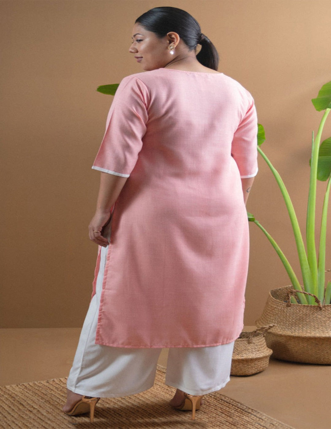 Baby Pink Mirror Work Straight Long Kurti online singapore