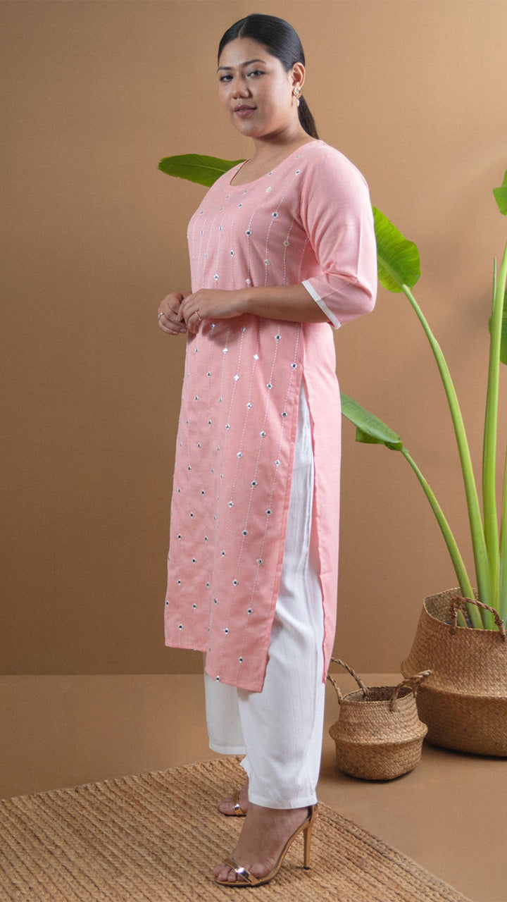 Baby Pink Mirror Work Kurti