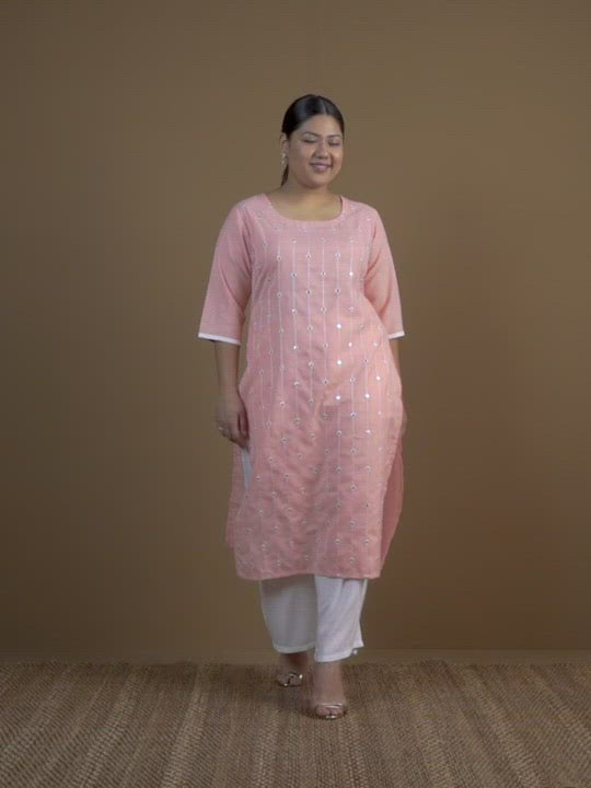 Baby Pink Mirror Work Kurti