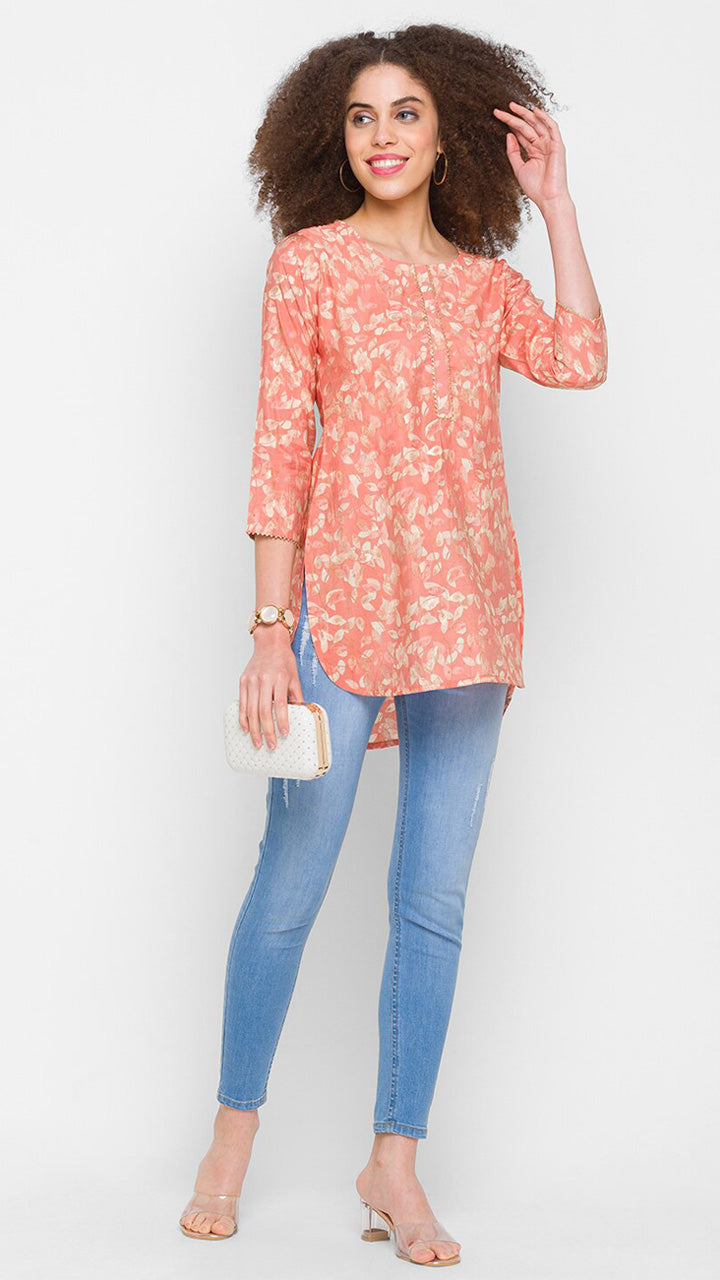 indian Orange Printed Short Kurti