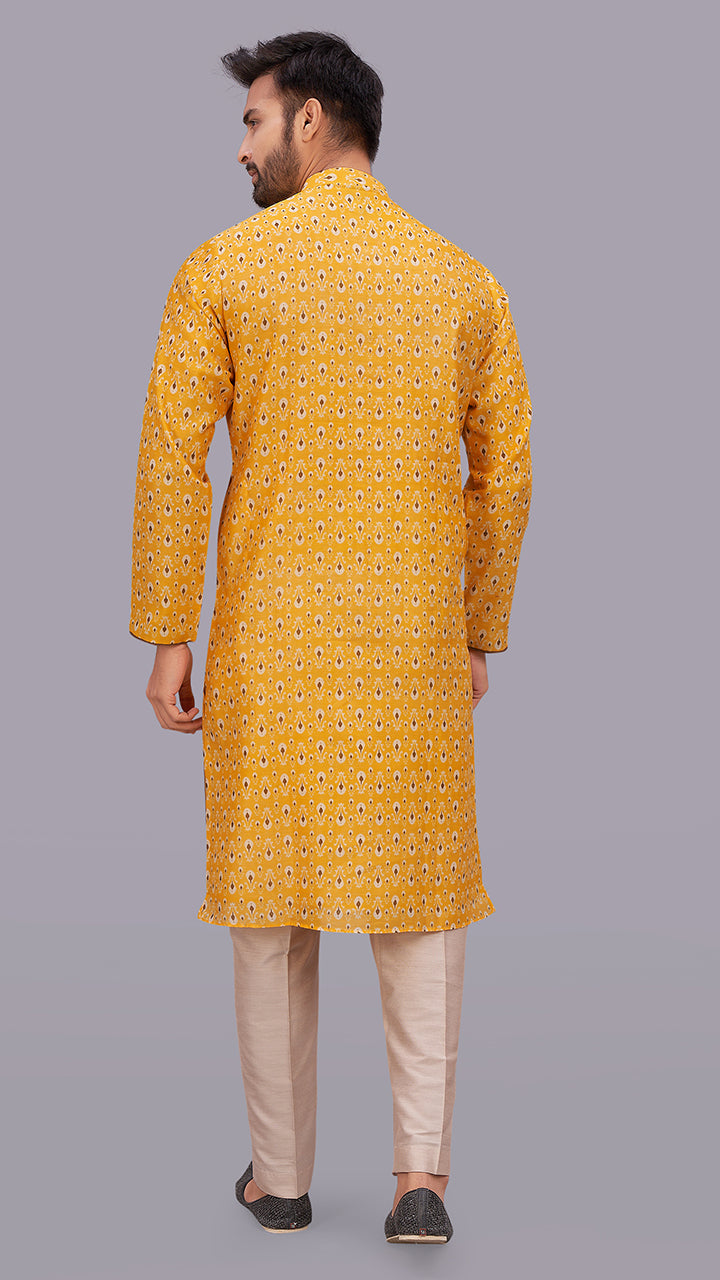 shop Yellow Brown Printed Chanderi Kurta