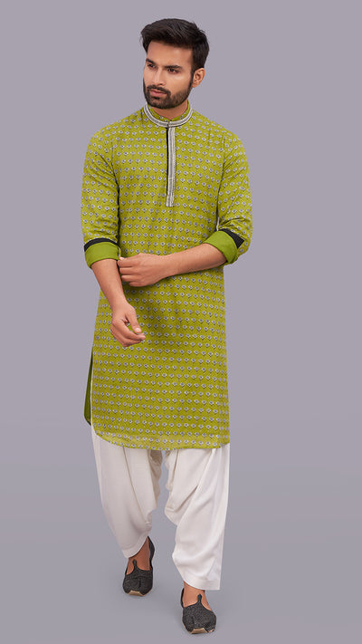 Printed MulMul Green Kurta With Salwar indian fashion 