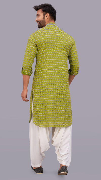 best shop Printed MulMul Green Kurta With Salwar